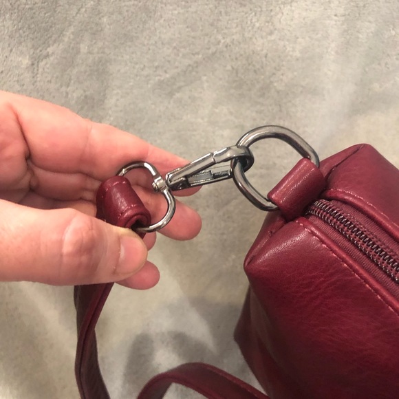 As New-Burgundy-Red Vegan Leather” Black Caviar” cross body handbag - Picture 12 of 16